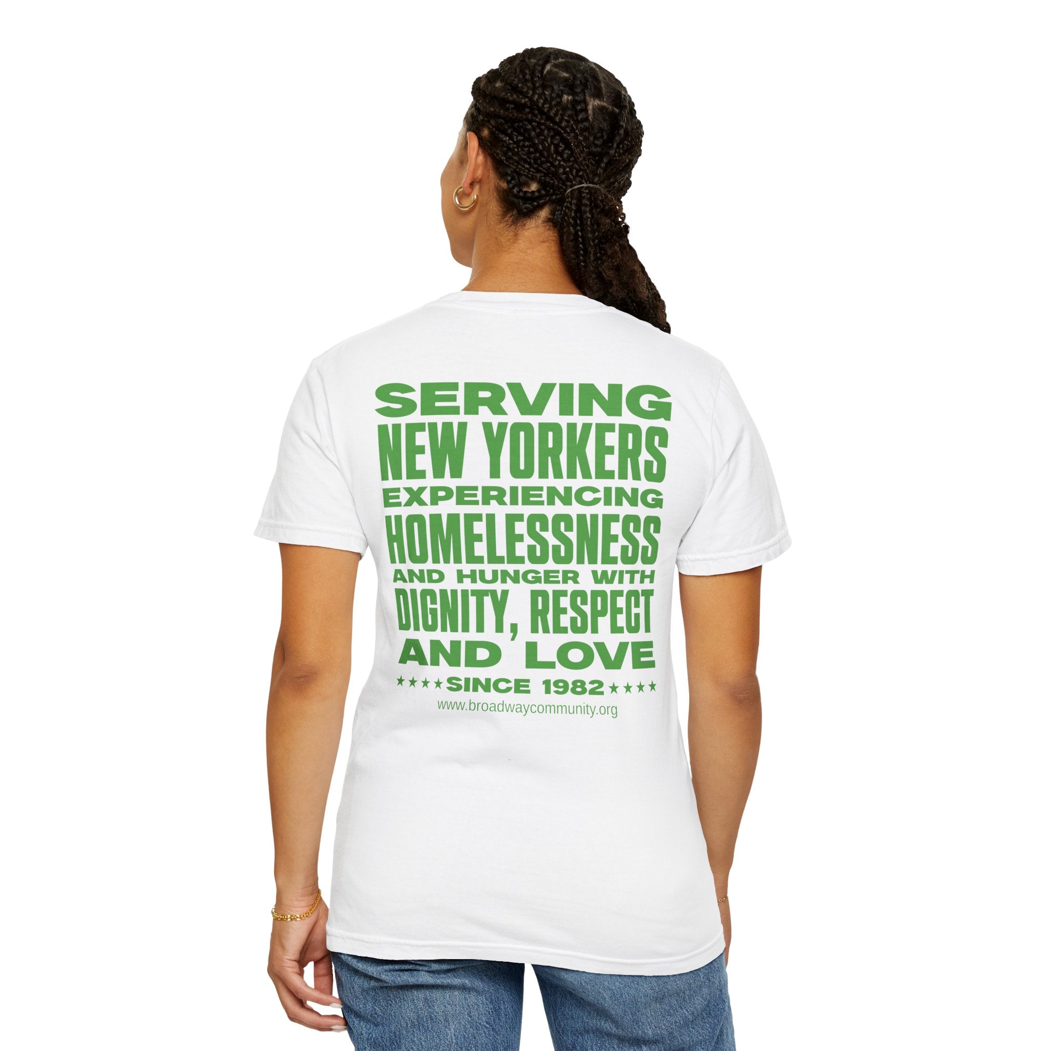 Serving New Yorkers White T-Shirt – Broadway Community Collection